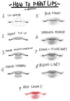 how to paint lips with different shades and shapes for each lip color, from dark to light