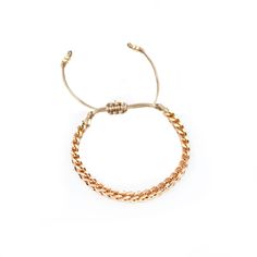 This chain bracelet is the perfect staple for any look! 14k real gold thick plated brass, silky cord, adjustable. Handmade (with good vibes) in the USA. 14k real gold thick plated brass, silky cord. Keep away from water. Everyday Metal Bracelets With Sliding Knot, Casual Gold Jewelry With Adjustable Cord, Adjustable Gold Chain Bracelet For Everyday, Adjustable Rose Gold Plated Chain Bracelet, Trendy Gold Resizable Chain Bracelet, Trendy Resizable Gold Jewelry, Trendy Resizable Gold Chain Bracelet, Gold Friendship Bracelets With Adjustable Length, Gold Adjustable Chain Bracelet As Fashion Accessory