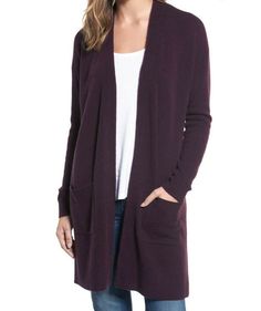 Halogen NWT Size XS Long Cardigan Burgundy Stem Cashmere Wool Blend $199. Condition is New with tags. Shipped with USPS First Class Bust: 50" Length: 45" Purple Winter Workwear Cardigan, Purple Winter Cardigan For Work, Purple Cardigan For Work In Fall, Purple Cardigan For Workwear, Fall Season, Purple Cardigan For Workwear In Fall, Purple Cardigan For Fall Layering, Purple Cardigan For Fall Workwear, Cashmere Wool, Long Cardigan