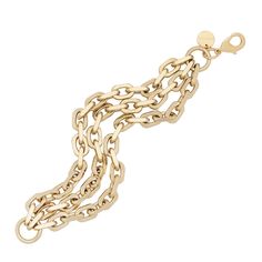 The Triple Layer Lennon bracelet is made from our thick brass link chain and fastened with a with lobster clasp. Material: Brass Plating available: 10K Gold or Rhodium-Silver Chain measures: 8.4mm wide Bracelet has a clear protective coating to prevent from quick wear and tarnishing. Each link: 13.1mm long & 2.2mm thick Clasp Measures: 19mm long Available in the following Lengths: 6", 7", 8", 9" Our jewelry is always handcrafted from sustainable materials in the USA. Gold-tone Metal Chain Bracelet With Lobster Clasp, Metal Chain Ring With Gold Link Chain, Metal Chain Ring With Link Shape, Everyday Brass Oval Link Chain Bracelet, Gold Chain Bracelet With Lobster Clasp And Rectangular Links, Everyday Oval Link Brass Chain Bracelet, Brass Chain Bracelets With Rectangular Links, Everyday Brass Chain Bracelet With Oval Links, Gold Link Bracelet In Brass Chain Style