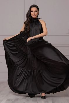 Maxi Evening Dress Suitable for Cocktails & Parties Floor | Etsy Black Satin Maxi Dress For Prom Season, Black Satin Maxi Dress For Prom, Black Floor-length Gown For Costume Party, Gothic Floor-length Wedding Dress, Black Floor-length Satin Maxi Dress, Black Long Satin Evening Dress, Gothic Maxi Dress For Party, Elegant Black Gown For Halloween, Gothic Ball Gown Evening Dress