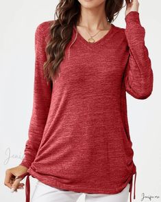 Timeless V-Neck Pleated Long Sleeve T-Shirt Top featuring a Comfortable Relaxed Fit Tunic Tops Casual, Vetements T Shirt, Women Long Sleeve Tops, Loose Tops, Tunic Length, V Neck Tops, Shirt Top, T Shirt Top, Women Long Sleeve