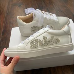 Bride White Sneakers With Ribbon Shoe Laces. Betsy Johnson X Db, Never Worn, Size 5.5. Sneakers For Bride, Ribbon Shoe Laces, Bride Sneakers, Shoes Bride, Wedding Sneakers, Betsey Johnson Shoes, Betsy Johnson, High Top Shoes, White Sneakers