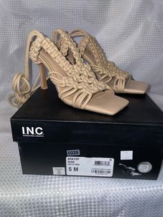 Brand New Inc Brayd Dress Up Lace Sandals Size 5 **Box May Be Damaged. Sandals Being Sold As Is. What's In The Picture Is The Item You'll Be Receiving.** Summer Date Night Heels, Beige Lace-up Sandals For Party, Round Toe Heels For Summer Date Night, Summer Sandals With Wrapped Heel For Date Night, Summer Date Night Sandals With Open Heel, Summer Sandals With Heel Strap For Date Night, Beige Synthetic Lace-up Sandals For Party, Summer Sandals With Round Toe For Date Night, Trendy Sandals For Summer Date Night