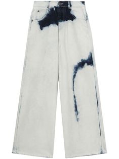 white cotton bleached effect front button and zip fastening belt loops classic five pockets logo patch to the rear wide leg Charles Jeffrey Loverboy, Charles Jeffrey, Wardrobe Edit, Yoko London, Demi Fine Jewelry, Jeans White, Exclusive Fashion, Wide Leg Denim, Ballet Flat Shoes