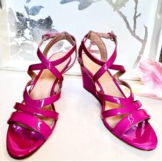 Marci Patent Wedges By J.Crew Fuchsia Wedge Heel Sandals Size 9 Nwt Patent Leather W/ Leather Soles. Strappy With Gold Buckle. Approx 3” Wedge Heel. Walkable Wedge, Strappy For Sexy But Also Snuggies Your Feet. Never Worn, Only Tried On Come Out Of Your Cage And Let Some Color In To Your Life With These Sassy Strappy Sandals! Barbiecore At Its Best! Pink Formal Wedge Sandals For Spring, Pink Round Toe Wedge Sandals For Formal Occasions, Formal Pink Wedge Sandals With Round Toe, Pink Wedge Heels Medium Width, Pink Wedge Heel Sandals For Formal Occasions, Purple Low Heel Shoes For Spring, Purple Wedge Heels For Spring, Purple High Heel Wedge Sandals For Spring, Purple Round Toe Wedge Sandals For Spring