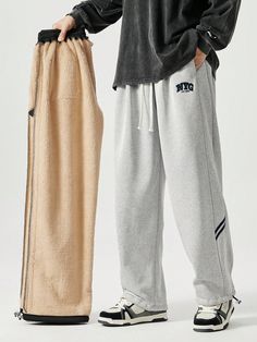 Plus Size Men's Fleece Lined Winter Pants, Loose Casual Sweatpants, Big & Tall Grey    Knitted Fabric Letter Straight Leg Slight Stretch  Men Plus Size Clothing, size features are:Bust: ,Length: ,Sleeve Length: Full Length Winter Sweatpants For Leisure, Winter Full Length Sweatpants For Leisure, Gray Fleece Winter Bottoms, Winter Fleece Long Pants, Casual Cargo Pants, Casual Sweatpants, Winter Pants, Men Plus Size, Pants Loose