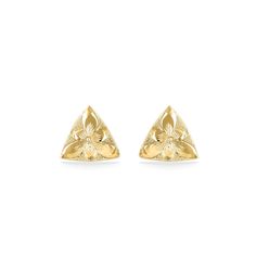 44441 - 14K Yellow Gold - Hawaiian Heirloom Triangle Stud Earrings Elegant Etched Yellow Gold Jewelry, Heirloom Yellow Gold Earrings For Formal Occasions, Luxury Ceremonial Pierced Earrings, Formal Engraved Yellow Gold Earrings, Gold Etched Earrings For Gift, Gold Etched Earrings As Gift, Ceremonial Yellow Gold Drop Earrings, Traditional Engraved Yellow Gold Earrings, Ceremonial Yellow Gold Earrings