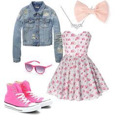 Pink converse all star high top sneakers outifit, cheap #converse #shoes under $35 at #cheapfree50 net Converse With A Dress, Pink And Blue Outfits, 2013 Outfits, How To Wear Converse, Pink Chuck Taylors, Cheap Converse, Outfits For Girls, Girly Outfit, Blue Outfits