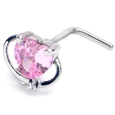 a pink heart shaped nose ring with a hook on the end and an ear clip