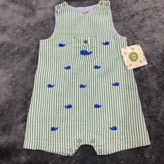 New Little Me Baby Boy Woven Sunsuit Comes With Hat In Green Stripes Size 9 Months Very Cute For Summer Months. Playful Green Cotton Jumpsuits And Rompers, Playful Cotton Onesie For The Beach, Green Cotton Jumpsuits And Rompers For Beach, Sleeveless Green Cotton Onesie, Green Summer Bodysuit For Playtime, Green Summer Bubble Romper For Playtime, Green Cotton Beach Jumpsuits And Rompers, Cute Green Summer Bodysuit, Casual Green Onesie For Summer