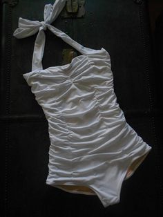 White retro rouched one piece swimsuit made to order by RedDollySwimwear on Etsy (null) Cabo Trip, Retro One Piece, Swimsuit Inspo, Swimsuits Outfits, Swimming Costume, Swaggy Outfits