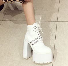 Department Name: Adult Item Type: Boots With Platforms: Yes Heel Height: Super High (8cm-up) Outsole Material: Rubber Insole Material: PU is_handmade: Yes Heel Type: Square heel Platform Height: 5-7cm Closure Type: Lace-Up Toe Shape: Round Toe Fashion Element: Platform Season: Spring/Autumn Boot Type: Basic Boot Height: Ankle Pattern Type: Solid Heel Height: 15cm Leather Style: Soft Leather Platform Height: 5.5cm Trendy Heeled Boots With Metal Feet And Round Toe, White Platform Ankle-high Martin Boots, Trendy High Heel Boots With Metal Feet, White Ankle-high Winter Heels, Trendy High Heeled Boots With Metal Feet, Trendy White Martin Boots With Chunky Platform, White Ankle-high Heels For Winter, White Pointed Toe Platform Boots For Winter, White Chunky Platform Martin Boots For Winter