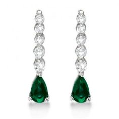 Pear Emerald & Diamond Graduated Drop Earrings 14k White Gold (0.80ctw) - Allurez.com Halo Jewelry, September Sapphire, Sapphire Diamond Pendant, Birthstone Gems, Latest Jewellery Trends, Colorless Diamond, Emerald Earrings, Earrings White, Sapphire Earrings