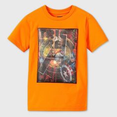 New With Tags Boys Short Sleeve Marvel Avengers Lenticular Halloween Graphic T-Shirt Size: Small Orange Crew Neck Top With Character Print, Orange Cotton T-shirt With Character Print, Orange Character Print Short Sleeve Top, Orange Short Sleeve Tops With Character Print, Orange Short Sleeve Top With Character Print, Orange Halloween Tops With Character Print, Halloween Orange T-shirt With Cartoon Print, Orange Halloween T-shirt With Cartoon Print, Orange Halloween Cartoon Print T-shirt