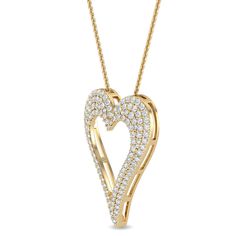 Gift your special someone this gorgeous Heart Pendant Necklace - a sight to behold. Expertly crafted with lab grown diamonds totaling 0.71 carat weight, it's sure to dazzle and impress in any light. The perfect way to show your love. F/G Color, VS1, .71 carat total weight. 18", lobster clasp *This item is custom made just for you in your metal preference. *Please contact us prior to purchasing with any questions, we are happy to help. Gold Diamond Necklace With Lab Grown Diamonds, Yellow Gold Heart-shaped Cubic Zirconia Diamond Necklace, Heart-shaped Yellow Gold Cubic Zirconia Diamond Necklace, Heart-shaped Yellow Gold Cubic Zirconia Necklace, Heart-shaped Cubic Zirconia Diamond Necklace In Yellow Gold, Yellow Gold Heart Cut Dazzling Jewelry, Dazzling Yellow Gold Heart Cut Jewelry, Dazzling Heart Cut Yellow Gold Jewelry, Anniversary Yellow Gold Necklace With Lab Grown Diamonds