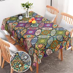 PRICES MAY VARY. Gorgeous Bohemian Designs: This boho rectangle tablecloth is printed with beautiful colorful detailed pattern, which will brighten up your dining room, living room and patio, bringing a refreshing touch. Note: the back of the tablecloth is white. Premium Material: This rectangle table cloth is made of high quality 100% polyester woven silky satin fabric, which is wrinkle-free, stain resistant, water repellent and long-lasting. Colors won't fade thanks to new digital printing met Rectangle Table Cloth, Boho Tablecloth, Patio Indoor, Dinner Room, Rectangle Tablecloth, Clothing Patterns Free, Kitchen Dinning, Rectangle Table, Bohemian Design