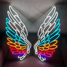 Angel Wings (Multicolor) Neon Sign Room Customization, Angel Wings Neon Sign, Wings Neon Sign, Acrylic Installation, Ali D'angelo, Logo Neon, Shop Signage, Commercial Signs, Light Up Signs