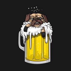 a pug in a beer mug with foamy bubbles