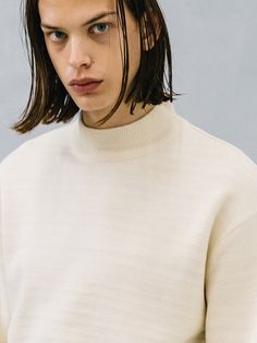 Editor's Notes This turtleneck features strong material that is soft to the touch and a mock neck detail. You may wear it alone or as an inner layer. - Oversized fit- Dropped shoulders - Mock neck detail- Ribbed edgesMeasurements(in.)M / L - Total length: 25.98 in. / 27.17 in. - Shoulder: 18.90 in. / 20.47 in. - Chest: 22.05 in. / 23.62 in. - Sleeve Length: 24.21 in. / 25 in. Model info: Height- 6' 1 Fitting Size LComposition & Care- 100% Acrylic- Dry Casual Textured Knit Turtleneck For Work, Oversized Classic Turtleneck Top, Classic Oversized Turtleneck Top, Spring Textured Knit Turtleneck, Casual Textured Knit High Neck Turtleneck, Turtleneck Sweater With Relaxed Fit For Work, Relaxed Fit Turtleneck Sweater For Work, Oversized High Neck Sweater With Ribbed Collar, Oversized Turtleneck For Workwear