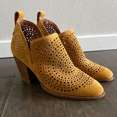 These Jeffrey Campbell Booties Are Amazing! Rosalee Bootie Mustard Suede 8.5 Brand New Amazing Cut-Out Detail Gives So Much Style. My Feet Grew In Pregnancy Before I Was Able To Wear Them. My Loss Is Your Gain! Smoke And Pet Free Home. Much Style, Cutout Ankle Boots, Snake Skin Shoes, Lace Booties, Ankle Sandals, Blue Boots, Chelsea Boots Women, Ankle Wrap Sandals, Bootie Sandals