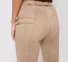 Suede Skinny Belt Buckle High Waist Pencil Pants - Uniqistic.com Buckle Pants, Khaki Trousers, Suede Leggings, Suede Pants, Zipper Pants, Pencil Pants, Women Pants Casual, High Waisted Trousers, High Waisted Pants