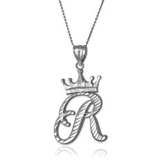 PRICES MAY VARY. Make a statement with this Sterling Silver Cursive Crown Letter Initial Pendant Necklace. Each pendant is crafted with care and made from high-quality sterling silver, featuring a unique cursive font and a delicate crown design. Choose the initial of your first name, last name, or a loved one for a personal touch. Comes with an adjustable chain, making it the perfect gift for yourself or someone special. Shop now at LA Bingz.     Letter: R  Metal: Sterling Silver.   Purity stamp Alphabet Cursive, R Initial, Alphabet Pendant, Monogram Alphabet, Initial Pendant Necklace, Letter R, Crown Royal