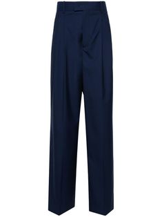 Classic Tailored Blue Wide Leg Pants, Tailored Blue Wide Leg Pants For Formal Occasions, Tailored Wide Leg Blue Pants For Formal Occasions, Blue Classic Formal Wide Leg Pants, Blue Classic Wide Leg Formal Pants, Classic Blue Wide Leg Pants For Formal Occasions, Tailored Wool High Waist Wide Leg Pants, Tailored High Waist Wool Wide Leg Pants, Tailored Wool Wide Leg Pants With High Waist