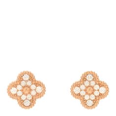 This is an authentic pair of VAN CLEEF & ARPELS 18K Rose Gold Diamond Vintage Alhambra Earrings. The earrings are crafted of 18 karat rose gold and feature a clover motif pave-set with round brilliant cut diamonds, approximately .97 total carat weight, along with adjustable posts. Vintage Alhambra Earrings, Alhambra Earrings, Van Cleef And Arpels, Van Cleef Arpels, Van Cleef, Rose Earrings, Rose Gold Diamonds, Rose Gold Earrings, Vintage Diamond