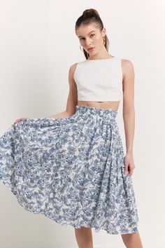 ENDLESS ROSE - Print Linen Midi Skirt - SKIRTS available at Objectrare Veggie Print, Vegetable Print, Linen Midi Skirt, Fruit And Veggie, Elegant Wear, Vegetable Prints, Linen Skirt, Cropped Tee, Printed Linen