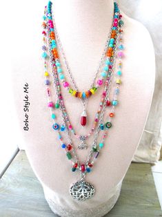 Boho Fun Parade, Boho Style Me, Original Handmade Colorful Beaded Layer Necklace, Bohostyleme, Silver Bohemian Jewelry, Hippie Vibes - Etsy Jewelry Hippie, Boho Color, Hippie Vibes, Layer Necklace, Beaded Necklaces, Colorful Boho, Handmade Artisan, Bohemian Jewelry, Artisan Jewelry