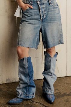 Double Trouble Denim Cowboy Boots Denim Boots Outfit, Denim Cowboy Boots, Denim Cowboy, Cowgirl Photoshoot, Rodeo Chic, Denim Aesthetic, Denim Party, Plaid And Leather, Denim Fashion Women