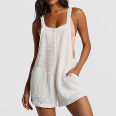 Nwt Billabong Beach Crush Romper. Color: Salt Crystal Size: Large Approximate Measurements: Pit To Pit 19”, Waist 19”, Inseam 4” & Length 30” Material: 100% Cotton New With Tag!!! Description Bring Some Romance To Your Warm-Weather Look With The Beach Crush Romper From Billabong's Essentials Collection. Made From Comfy Cotton Double Gauze Fabric For A Soft And Lightweight Feel, It Combines A Square Neckline, Adjustable Shoulder Straps, Multiple Pockets, And Metal Plate Branding At The Back Waist Salt Crystal, Double Gauze Fabric, Gauze Fabric, Double Gauze, Metal Plate, Feel It, Square Necklines, Square Neckline, Billabong