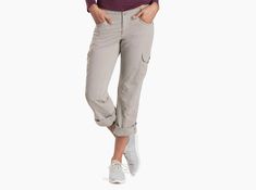 Splash™ Roll-Up Pant in Women's Pants | KÜHL Clothing Stretch Bottoms With Pockets For Hiking, Casual Cargo Pants For Adventure, Athleisure Straight Leg Pants For Outdoor Activities, Casual Adventure Pants With Cargo Pockets, Casual Bottoms With Hip Pockets For Adventure, Casual Adventure Bottoms With Hip Pockets, Versatile Hiking Bottoms With Side Pockets, Stretch Pants With Comfort Waistband For Outdoor Activities, Relaxed Fit Cargo Style Bottoms For Hiking