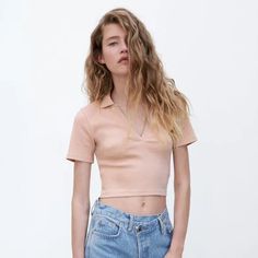 $ Crop Polo Shirt, White Halter Crop Top, Pink Tube Top, Cropped Polo Shirt, Beige Crop Tops, Cropped Polo, Turtle Neck Crop Top, Polo Shirt Colors, Black Sleeveless Top