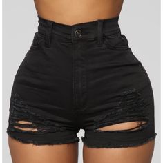 Brand New (Sold Out) Fashionnova Shorts Size Small. High Waist That Makes Your Waist Look Snatched. Has Some Stretch Too Tight On Me I’m 5’2 132 I Should Have Gotten A Medium. Black Ripped Shorts, Jeans For Summer, Strap Jeans, Jean Shorts Women, Distressed High Waisted Shorts, Stretch Denim Shorts, Satin Shorts, Ripped Shorts, White Denim Shorts