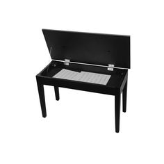 a small black table with a drawer on top