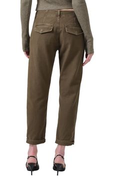 Traditionally rugged workwear gets a refined upgrade with streamlined utilityy pants cut from sleek sateen in a softly tapered-leg silhouette. 26 1/2" inseam; 14" leg opening; 10 3/4" front rise Zip fly with button closure Front button-flap pockets; back button-flap pockets 100% regenerative cotton Machine wash, tumble dry Made in Turkey Tapered Cargo Pants With Pockets For Fall, Fall Chinos With Patch Pockets And Tapered Leg, Relaxed Fit Chinos With Cropped Leg And Welt Pockets, Tapered Cargo Pants For Fall, Fall Tapered Pants With Pockets, Fall Utility Straight Leg Pants, Workwear Cropped Leg Chinos With Pockets, Workwear Chinos With Pockets And Cropped Leg, Workwear Chinos With Straight Hem And Belt Loops