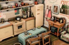 an animated kitchen and living room scene is shown