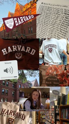 the collage has many different images and words on it, including an image of harvard