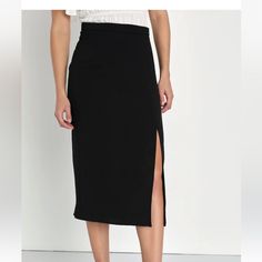 Lulus High Rise Textured Midi Skirt. Elegant Midi Pencil Skirt For Day Out, Elegant Midi Length Pencil Skirt For Day Out, Pencil Skirt For Day Out, Elegant Fitted Pencil Skirt For Day Out, Elegant Pencil Skirt For Day Out, Casual Knee-length Evening Skirt, Black Midi Length Bottoms For Date Night, Knee-length Lined Skirt For Date Night, Knee-length Lined Pencil Skirt For Date Night