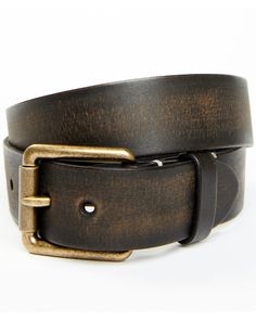 Genuine distressed leather. Brass square buckle. Black strap. 1.5" wide. Classic Distressed Brown Belt With Antique Buckle, Adjustable Leather Belt Buckles With Buckle Closure, Adjustable Leather Belt Buckles, Adjustable Bridle Leather Belt With Brass Buckle, Adjustable Leather Belt With Rectangular Buckle, Rectangular Antique Brown Belt Buckles, Brass Buckle, Buckle Belt, Distressed Leather