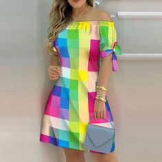 Fitted Knee-length Dress For Beach Season, Non-stretch Party Dress For Beach Season, Multicolor Midi Dress For Beach Party, Non-stretch Multicolor Midi Dress, Multicolor Off-shoulder Summer Dress, Pink Knee-length Dress For Beach Season, Non-stretch Multicolor Spring Dresses, Multicolor Knee-length Summer Mini Dress, Spring Multicolor Dress