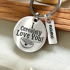 i cereally love you keychain with two charms on the front and back