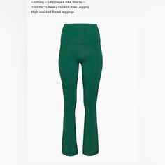 Green Flared Legging. Size Small. Fits Waist 25-26 Inches Content: 82% Nylon, 18% Elastane Size S Is 30" Inseam New Never Been Worn. Comes With Tag Green Elastane Sports Pants, Green Sports Pants, Green 4-way Stretch Elastane Pants, Green Stretch Elastane Pants, Fitted Green Sports Pants, Green Fitted Sports Pants, Green Elastane Pants With 4-way Stretch, Green Fitted Full-length Yoga Pants, Green Elastane Yoga Pants