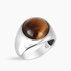 OTTASILVER Mens Tiger's Eye Stone 925 Sterling Silver Ring Brown Sterling Silver Signet Ring With Polished Finish, Classic Brown Signet Ring, Pearl For Men, Minimalist Silver Ring, Mens Silver Jewelry, Pearl Stone, Tigers Eye Gemstone, Tiger Eye Stone, Eye Stone