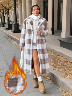 Plus Size Women's Plaid Fuzzy Lapel Long Casual Loose Coat For Autumn And Winter Multicolor Casual  Long Sleeve Knitted Fabric Gingham,Plaid Teddy Non-Stretch  Women Plus Clothing, size features are:Bust: ,Length: ,Sleeve Length: Long Plaid Vest Outfit, Fall Fashion Plus Size, Fall Coats, Double Breasted Overcoat, Loose Coat, Loose Coats, Activewear Fashion, Fall Coat, Long Sleeve Plaid