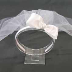 Headband One-tier Communion Veil | Confirmation Veil | First Communion Veil | Bow Veil | Cross Veil | White or Ivory Elegant Tulle Bridal Accessories For Bridal Shower, Elegant Organza First Communion Dress, Elegant Tulle Veil For Bridal Shower, Elegant Cream Tulle Veil, Elegant White First Communion Veil, Elegant White Veil For First Communion, Elegant White First Communion Dress With Satin Bow, Cream Tulle Wedding Veil, White Tulle Veil For Bridal Shower