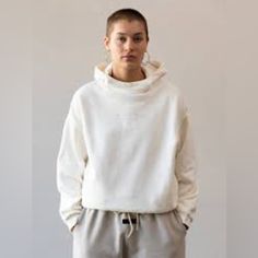 Unisex: Small It Is An Oversized Fit So It Would Fit As A Medium As Well. Brand New Sporty Cream Hooded Hoodie, Relaxed Fit Hooded Sweater In Athleisure Style, Sporty Cream Hoodie With Drawstring Hood, Sporty Funnel Neck Hoodie For Winter, Sporty Cream Hoodie With Double-lined Hood, Athleisure Hoodie With Relaxed Fit And Funnel Neck, Relaxed Fit Hoodie Sweater For Athleisure, Athleisure Hoodie Sweater With Drawstring, Cream Sporty Hoodie For Fall