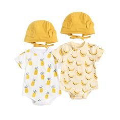 Dress your little one up in style with these Casual Short Sleeve Kids Bodysuits - let's go bananas! The incredibly soft and lightweight material is comfortable for any outing, with the perfect balance of breathability and durability. It's machine washable and easy to maintain, making it ideal for busy parents. Let your child enjoy the freedom of movement with these stylish and reliable Bodysuits! Dress your baby in style with these fashionable summer bodysuits. Designed for summer, keeping your Summer Cotton Stretch Onesie, Casual Stretch Onesie For Playwear, Casual Stretch Bodysuit For Playwear, Cute Stretch Onesie For Summer, Cute Stretch Summer Onesie, Playful Yellow Cotton Jumpsuits And Rompers, Summer Stretch Bodysuit For Playwear, Playful Cotton Onesie For The Beach, Fitted Printed Onesie For Summer